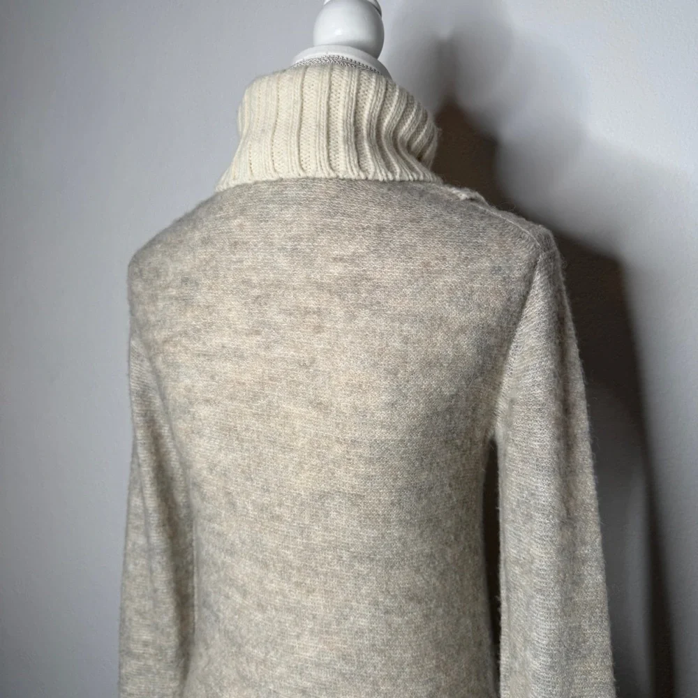 Tory Burch Gretchen Cream Mixed Knit Colorblock Turtleneck Sweater Size S